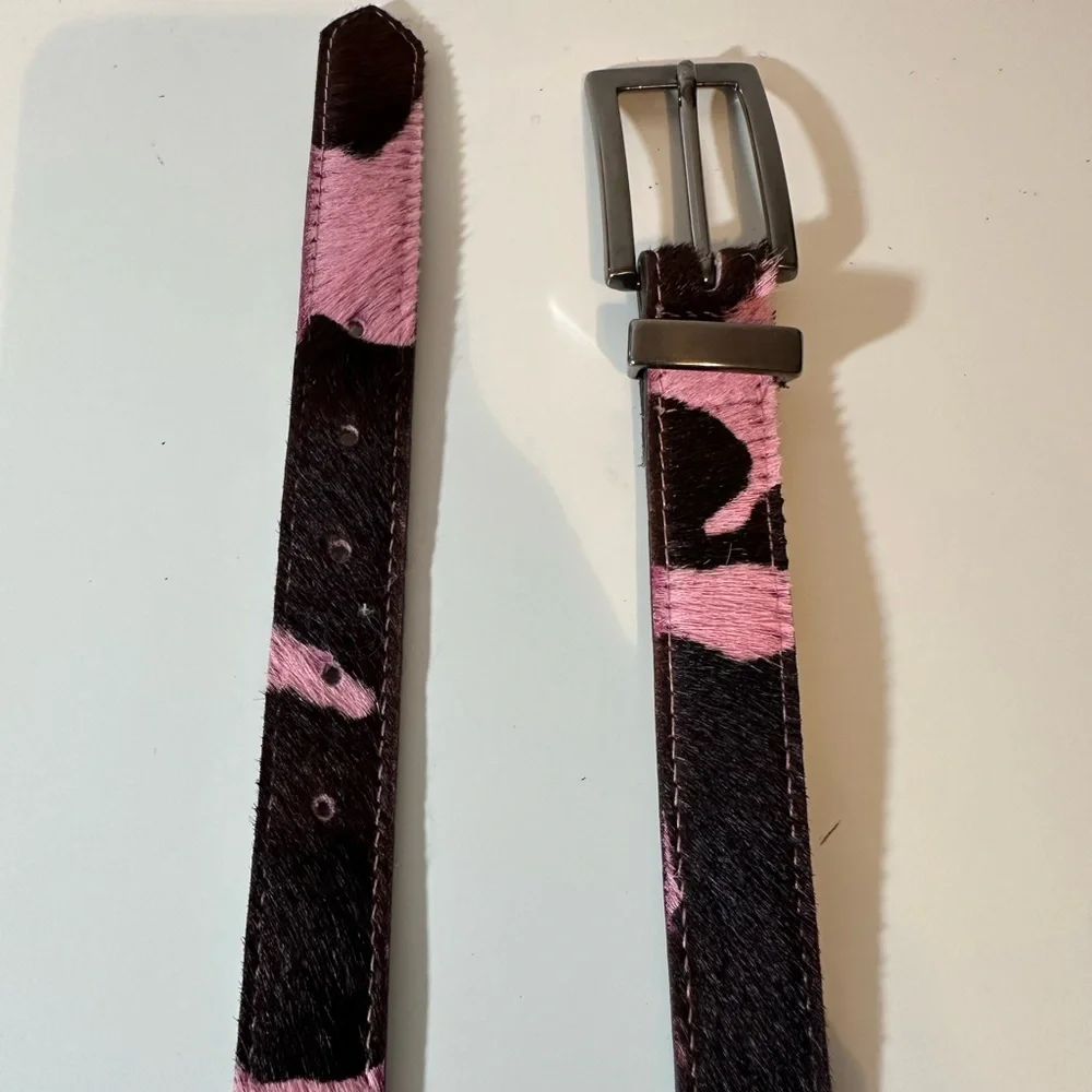Elite Fresno California Pink Black Cow Print Belt Women's M 1